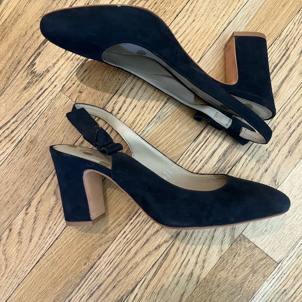 Boden Blue Suede Block Heel Slingback Pumps - Women size 11US 42EU